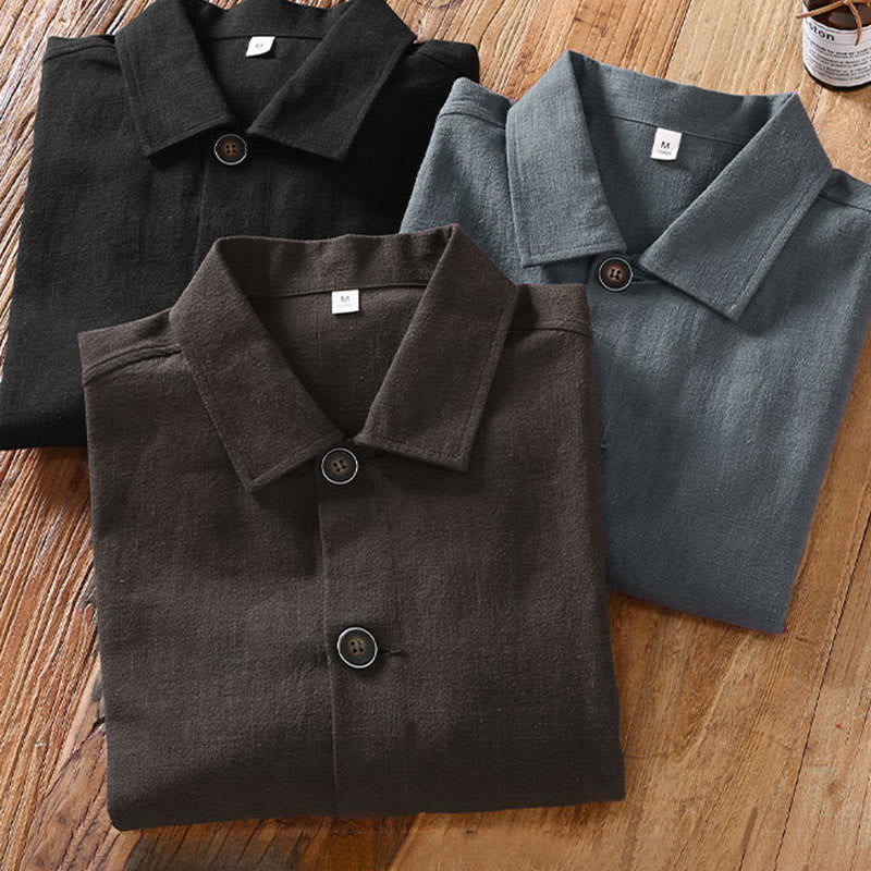 Chaqueta de lino y ramio con solapa y botones de manga larga para hombre, estilo Buddha Stones Commute, con bolsillos - image 13