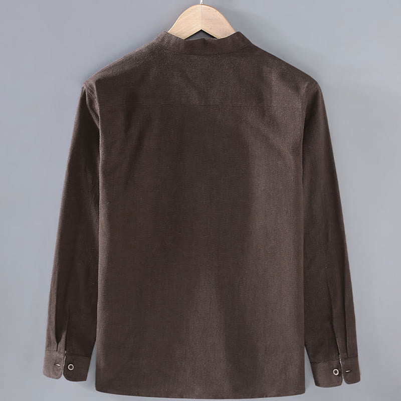 Chaqueta de lino y ramio con solapa y botones de manga larga para hombre, estilo Buddha Stones Commute, con bolsillos - image 1