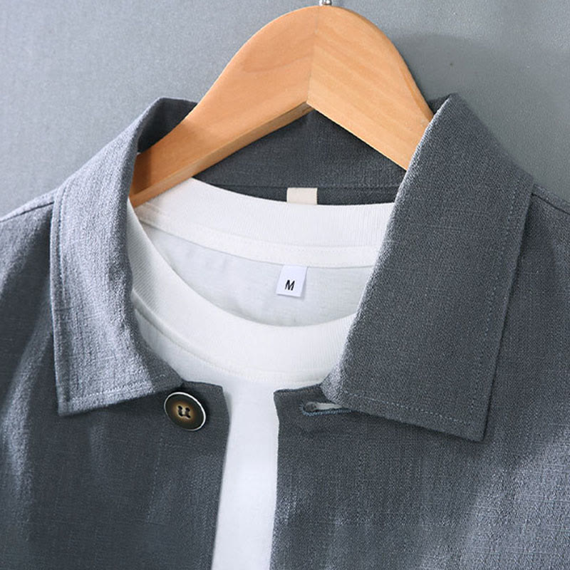 Chaqueta de lino y ramio con solapa y botones de manga larga para hombre, estilo Buddha Stones Commute, con bolsillos - image 5