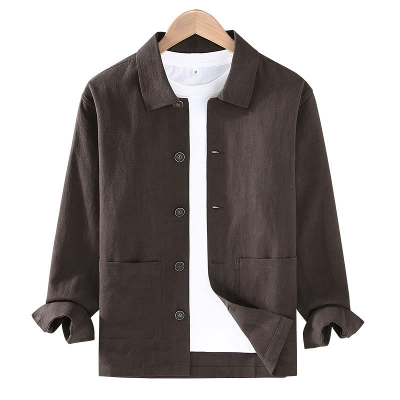 Chaqueta de lino y ramio con solapa y botones de manga larga para hombre, estilo Buddha Stones Commute, con bolsillos - image 3