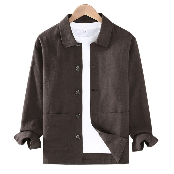 Chaqueta de lino y ramio con solapa y botones de manga larga para hombre, estilo Buddha Stones Commute, con bolsillos - image 3