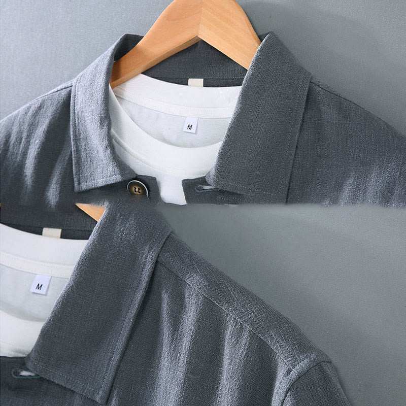 Chaqueta de lino y ramio con solapa y botones de manga larga para hombre, estilo Buddha Stones Commute, con bolsillos - image 9