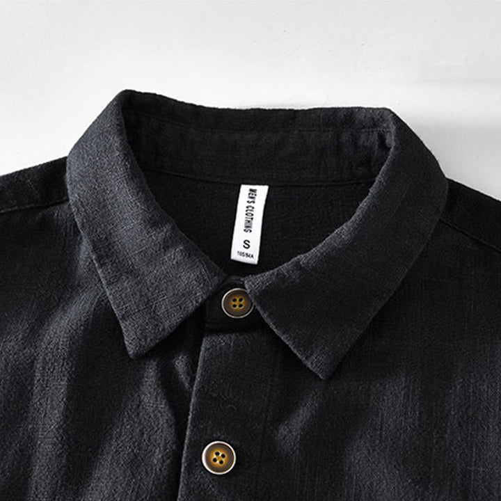 Chaqueta de lino y ramio de manga larga para hombre con diseño de botones sencillos y bolsillos de Buddha Stones Commute - image 6