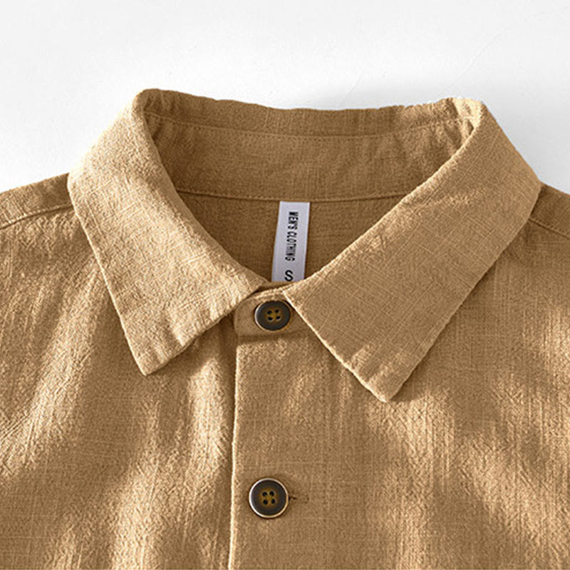 Chaqueta de lino y ramio de manga larga para hombre con diseño de botones sencillos y bolsillos de Buddha Stones Commute - image 1