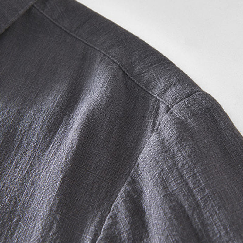 Chaqueta de lino y ramio de manga larga para hombre con diseño de botones sencillos y bolsillos de Buddha Stones Commute - image 14