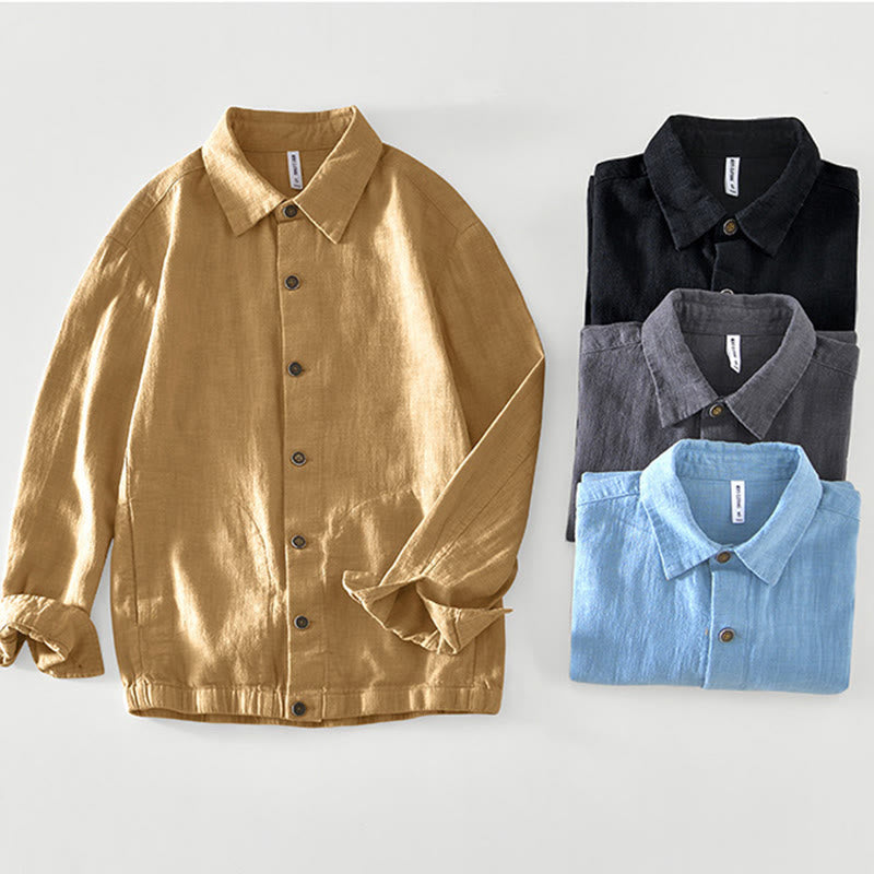 Chaqueta de lino y ramio de manga larga para hombre con diseño de botones sencillos y bolsillos de Buddha Stones Commute - image 26