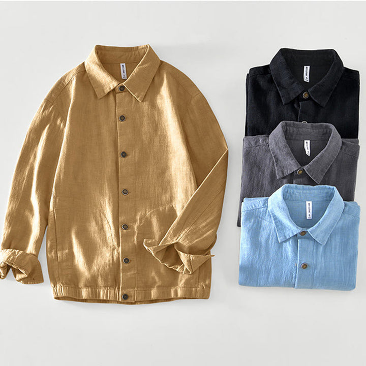 Chaqueta de lino y ramio de manga larga para hombre con diseño de botones sencillos y bolsillos de Buddha Stones Commute - image 26