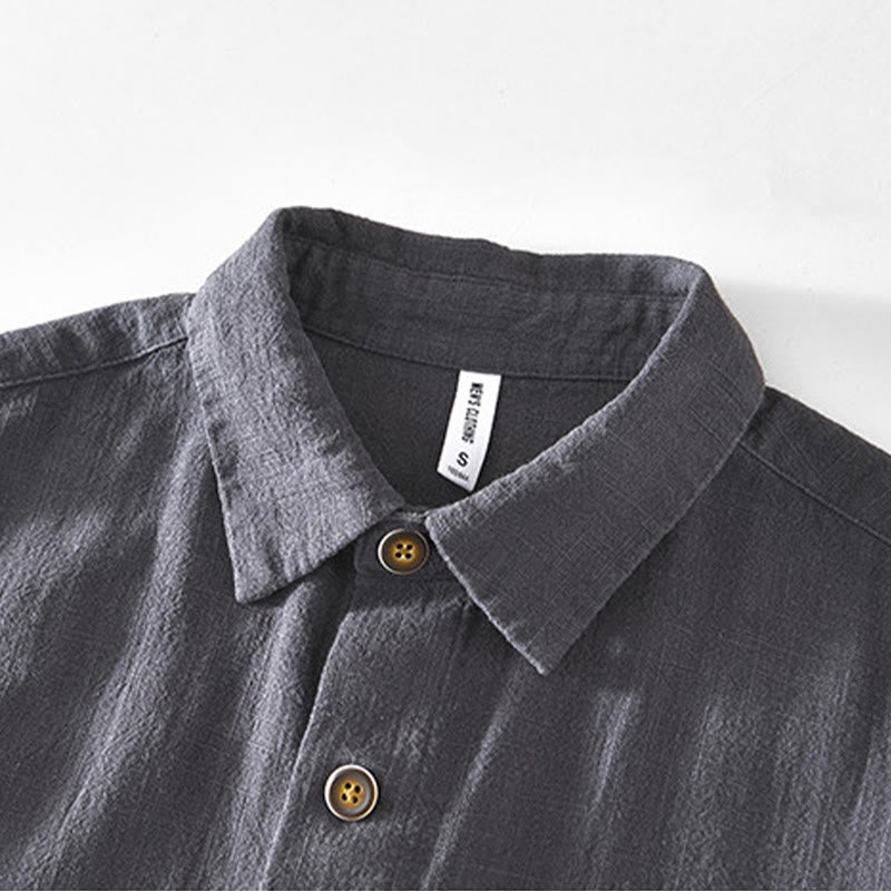 Chaqueta de lino y ramio de manga larga para hombre con diseño de botones sencillos y bolsillos de Buddha Stones Commute - image 12