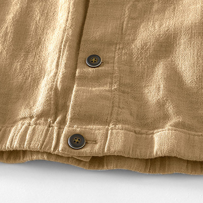 Chaqueta de lino y ramio de manga larga para hombre con diseño de botones sencillos y bolsillos de Buddha Stones Commute - image 4