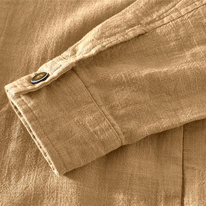 Chaqueta de lino y ramio de manga larga para hombre con diseño de botones sencillos y bolsillos de Buddha Stones Commute - image 3