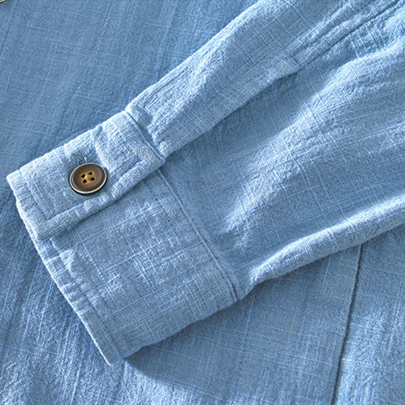 Chaqueta de lino y ramio de manga larga para hombre con diseño de botones sencillos y bolsillos de Buddha Stones Commute - image 23
