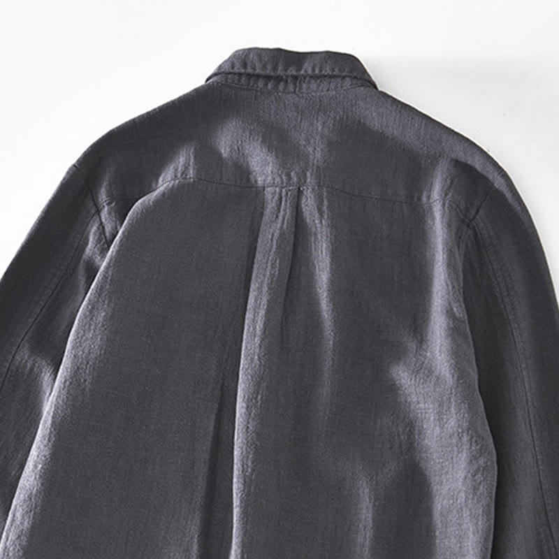 Chaqueta de lino y ramio de manga larga para hombre con diseño de botones sencillos y bolsillos de Buddha Stones Commute - image 13