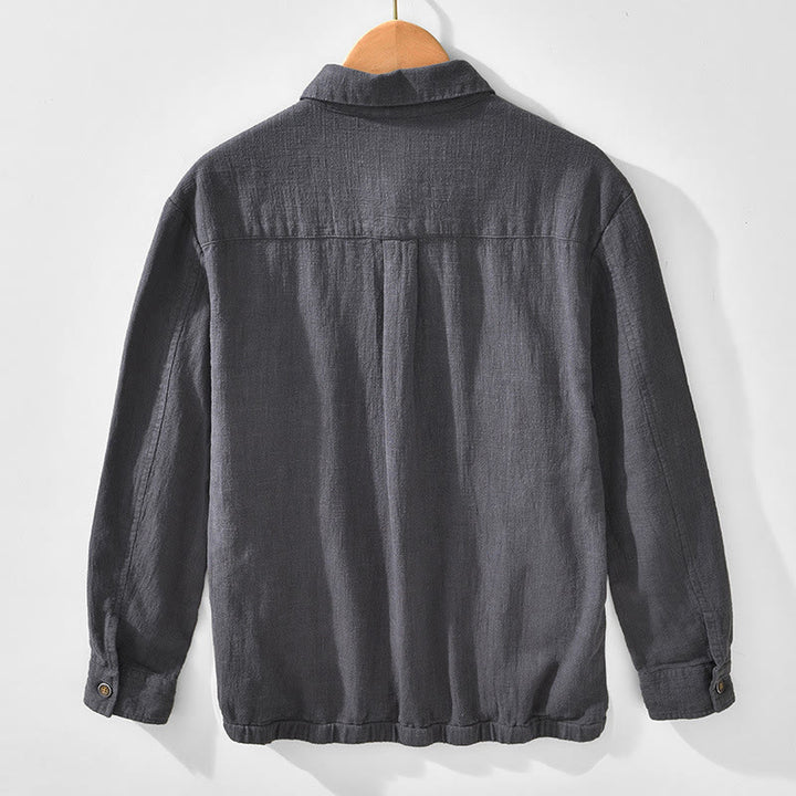 Chaqueta de lino y ramio de manga larga para hombre con diseño de botones sencillos y bolsillos de Buddha Stones Commute - image 11