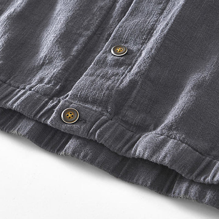 Chaqueta de lino y ramio de manga larga para hombre con diseño de botones sencillos y bolsillos de Buddha Stones Commute - image 19