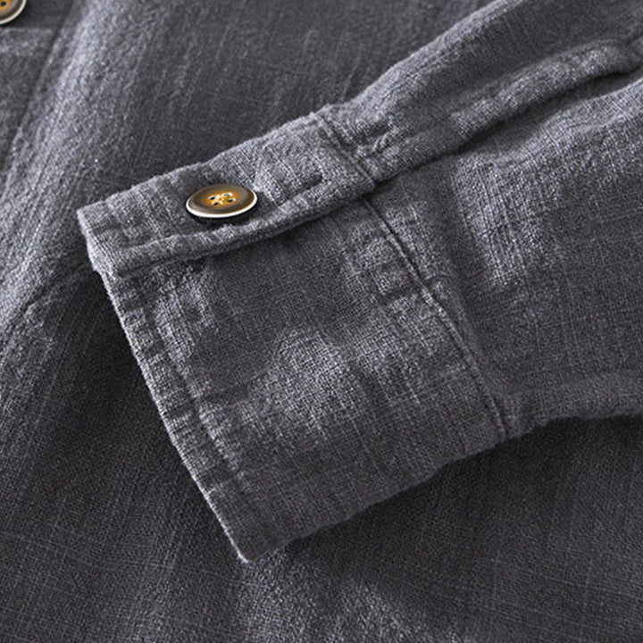 Chaqueta de lino y ramio de manga larga para hombre con diseño de botones sencillos y bolsillos de Buddha Stones Commute - image 18