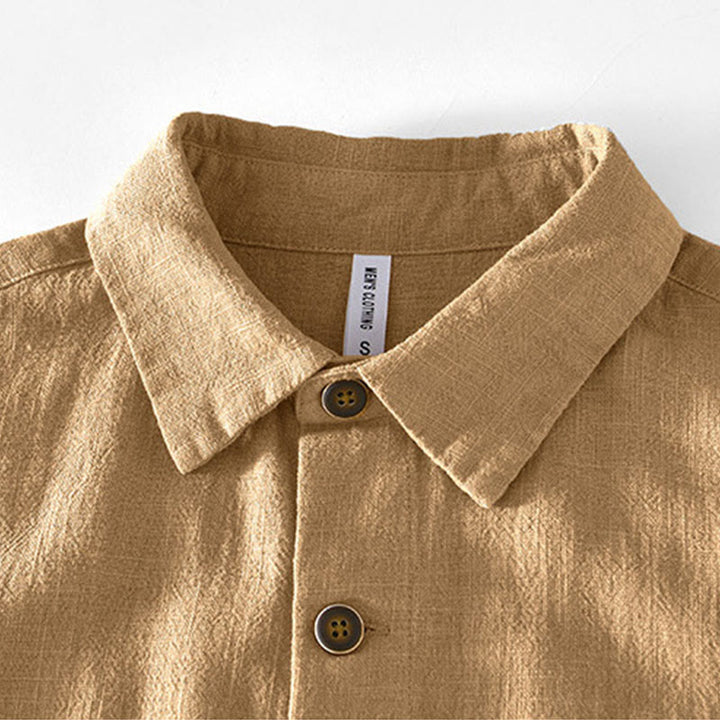 Chaqueta de lino y ramio de manga larga para hombre con diseño de botones sencillos y bolsillos de Buddha Stones Commute - image 2
