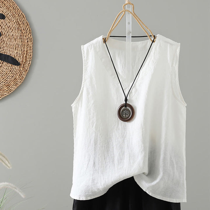 Chaleco vintage de verano con cuello en V y estampado de Buddha Stones para mujer - Blanco - US8-10，UK/AU12-14，EU40-42 (2XL) - image 15