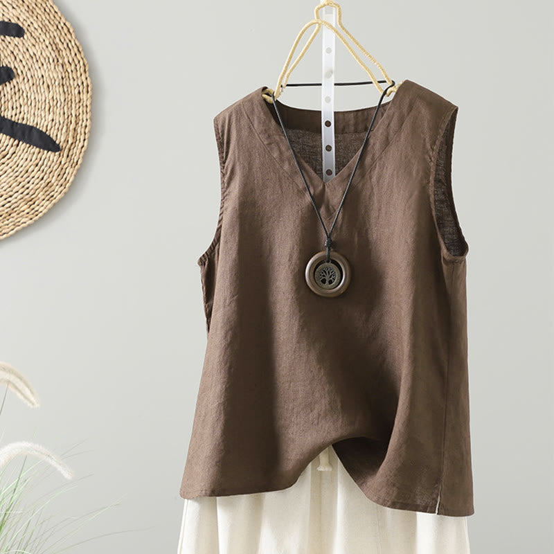 Chaleco vintage de verano con cuello en V y estampado de Buddha Stones para mujer - SaddleBrown - US8-10，UK/AU12-14，EU40-42 (2XL) - image 1