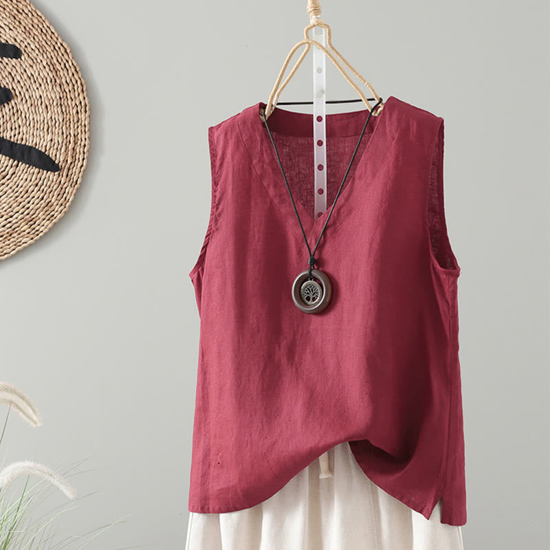 Chaleco vintage de verano con cuello en V y estampado de Buddha Stones para mujer - Carmesí - US8-10，UK/AU12-14，EU40-42 (2XL) - image 5