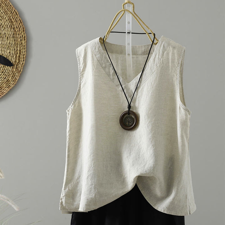 Chaleco vintage de verano con cuello en V y estampado de Buddha Stones para mujer - Beige - US8-10，UK/AU12-14，EU40-42 (2XL) - image 19