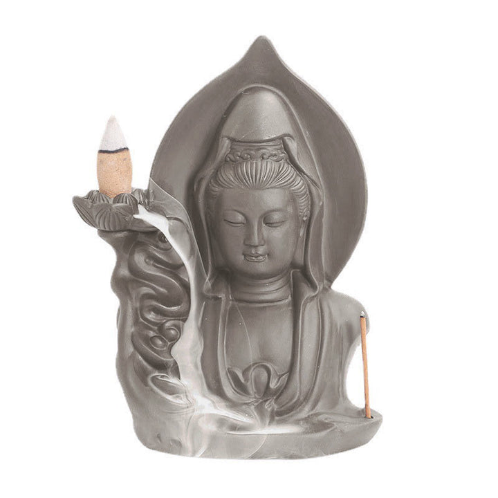 Buddha Stones Quemador de incienso con fuente de humo de reflujo curativo de loto de Buda Avalokitesvara tibetano - image 8