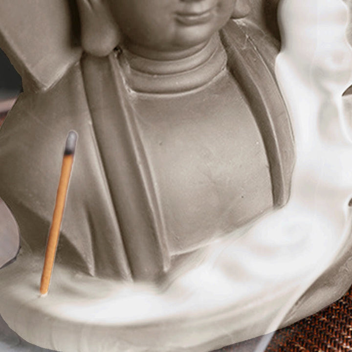 Buddha Stones Quemador de incienso con fuente de humo de reflujo curativo de loto de Buda Avalokitesvara tibetano - image 19