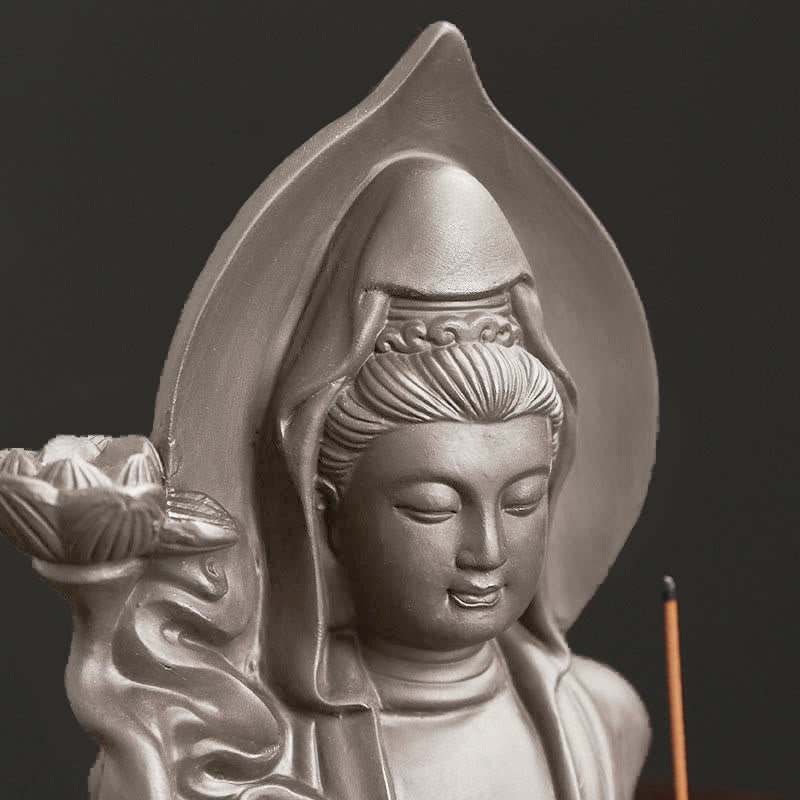 Buddha Stones Quemador de incienso con fuente de humo de reflujo curativo de loto de Buda Avalokitesvara tibetano - image 1