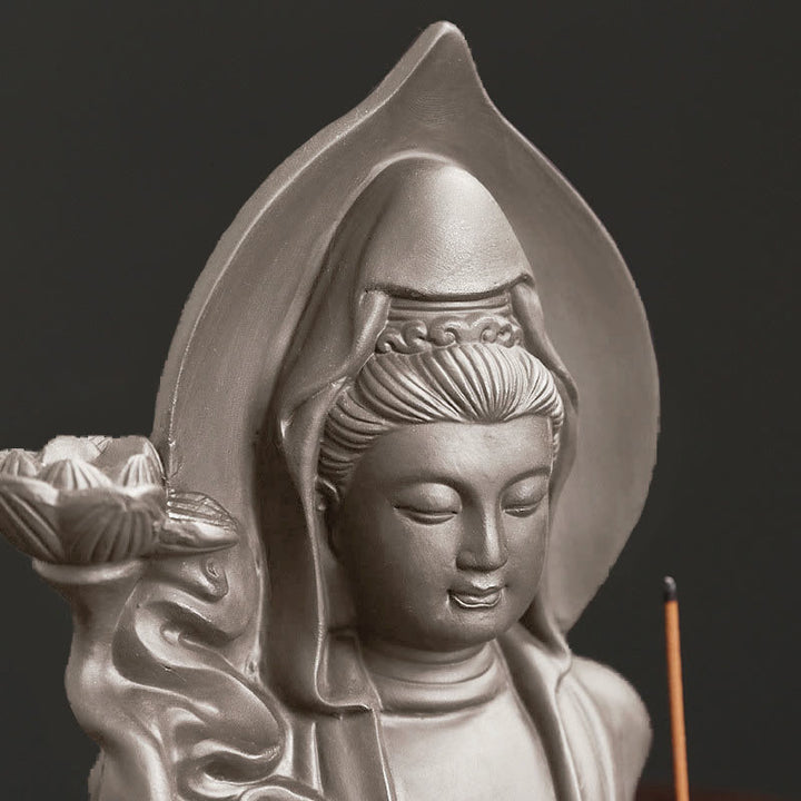 Buddha Stones Quemador de incienso con fuente de humo de reflujo curativo de loto de Buda Avalokitesvara tibetano - image 1