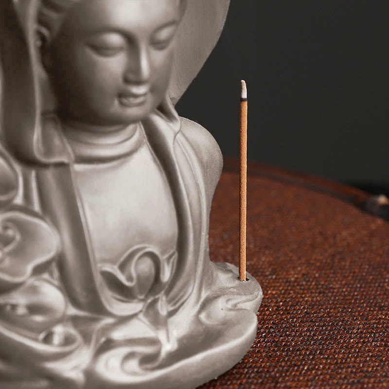 Buddha Stones Quemador de incienso con fuente de humo de reflujo curativo de loto de Buda Avalokitesvara tibetano - image 2