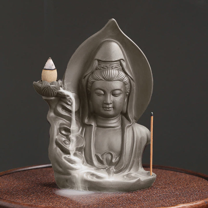 Buddha Stones Quemador de incienso con fuente de humo de reflujo curativo de loto de Buda Avalokitesvara tibetano - Avalokitesvara - image 0