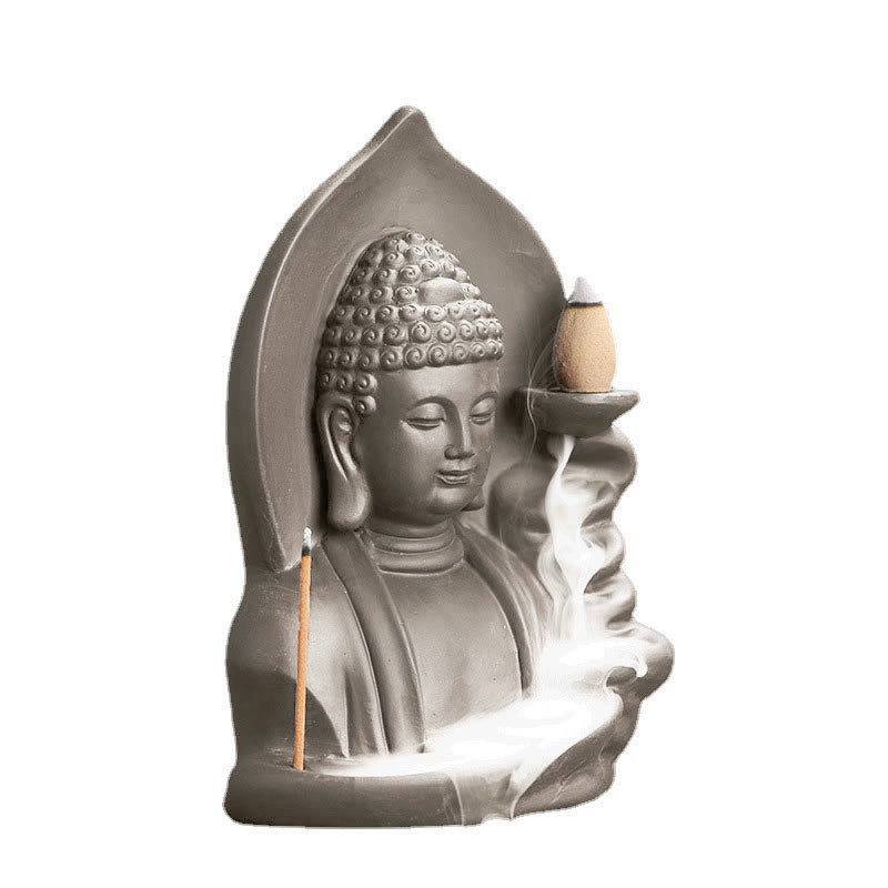 Buddha Stones Quemador de incienso con fuente de humo de reflujo curativo de loto de Buda Avalokitesvara tibetano - image 21