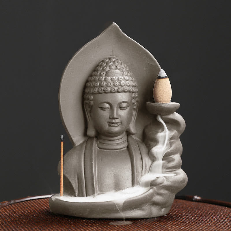 Buddha Stones Quemador de incienso con fuente de humo de reflujo curativo de loto de Buda Avalokitesvara tibetano - Buda - image 12
