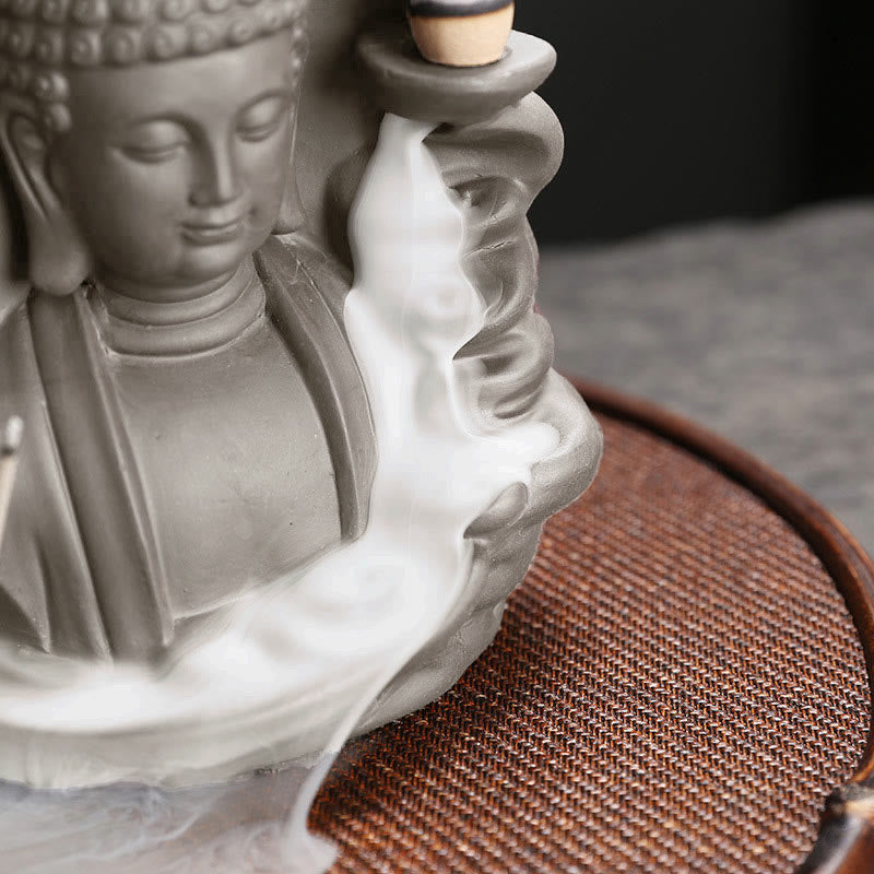 Buddha Stones Quemador de incienso con fuente de humo de reflujo curativo de loto de Buda Avalokitesvara tibetano - image 18