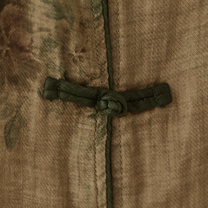 Camisa con botones de rana y estampado de flores moradas con Buddha Stones - image 8