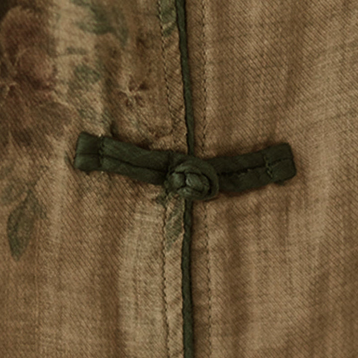 Camisa con botones de rana y estampado de flores moradas con Buddha Stones - image 8