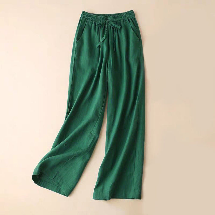 Pantalones casuales de cintura alta con cordones y pernera ancha con bolsillos de Buddha Stones - Verde mar medio - US12，UK/AU16，EU44 (XL) - image 6
