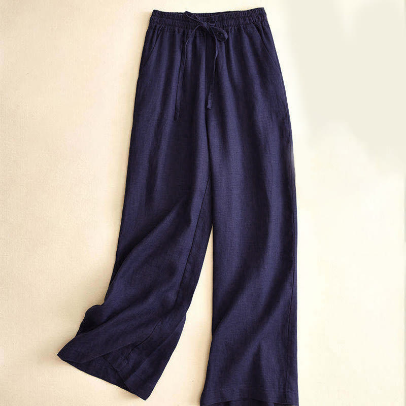 Pantalones casuales de cintura alta con cordones y pernera ancha con bolsillos de Buddha Stones - Azul acero - US12，UK/AU16，EU44 (XL) - image 20