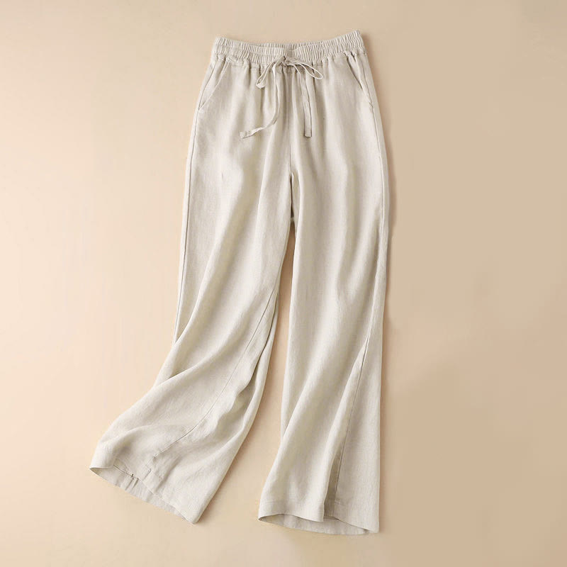 Pantalones casuales de cintura alta con cordones y pernera ancha con bolsillos de Buddha Stones - Lino - US12，UK/AU16，EU44 (XL) - image 23