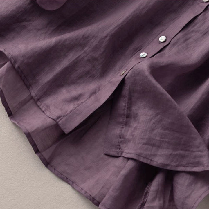 Camisa de algodón con cuello en V y mangas abullonadas de tres cuartos con botones vintage de Buddha Stones para mujer - image 9