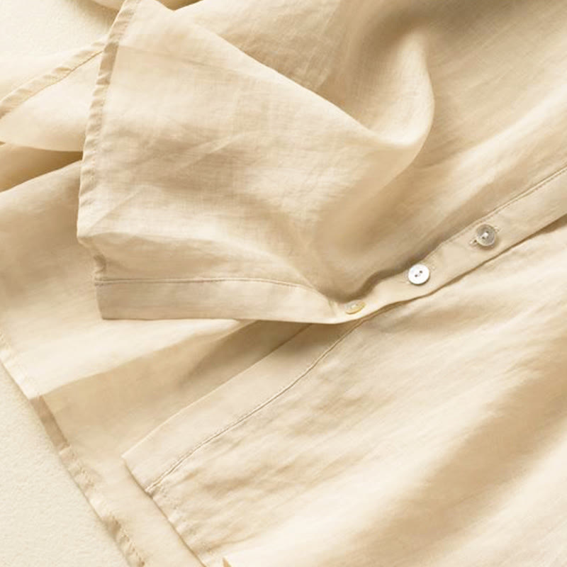 Camisa de algodón con cuello en V y mangas abullonadas de tres cuartos con botones vintage de Buddha Stones para mujer - image 11