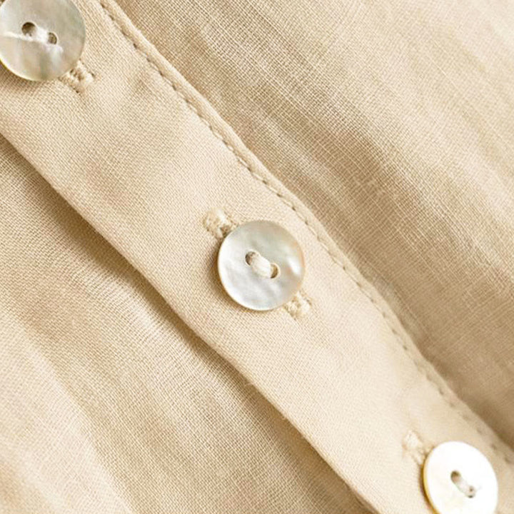 Camisa de algodón con cuello en V y mangas abullonadas de tres cuartos con botones vintage de Buddha Stones para mujer - image 13