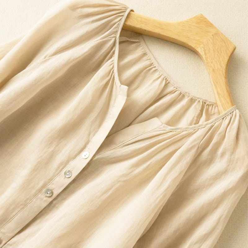 Camisa vintage con cuello en V y mangas abullonadas de tres cuartos para mujer con Buddha Stones - image 11