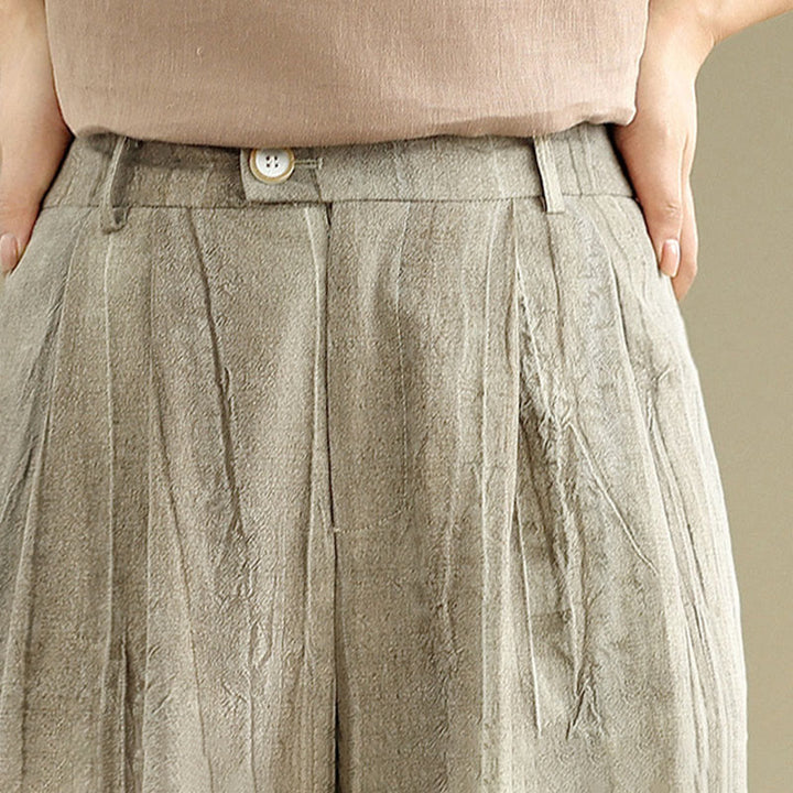 Pantalones casuales Buddha Stones de algodón para mujer, cintura elástica, pierna ancha y bolsillos, color tostado - image 10