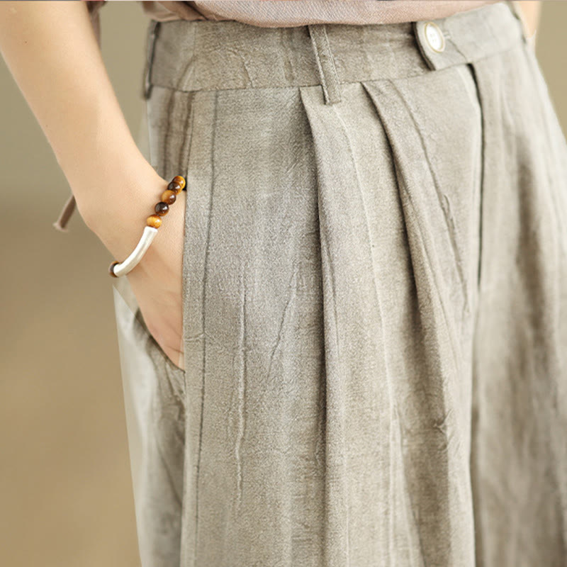 Pantalones casuales Buddha Stones de algodón para mujer, cintura elástica, pierna ancha y bolsillos, color tostado - image 8