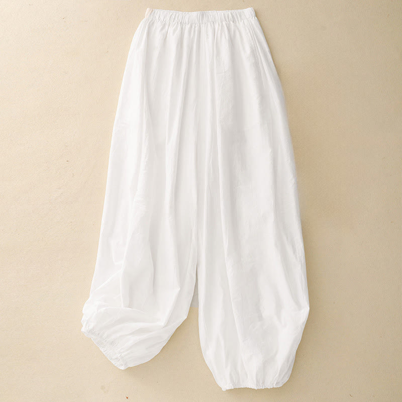 Pantalones harén de algodón para mujer, con diseño sencillo e informal, con bolsillos y estampado de Buddha Stones - Blanco - US8-10，UK/AU12-14，EU40-42 (2XL) - image 4