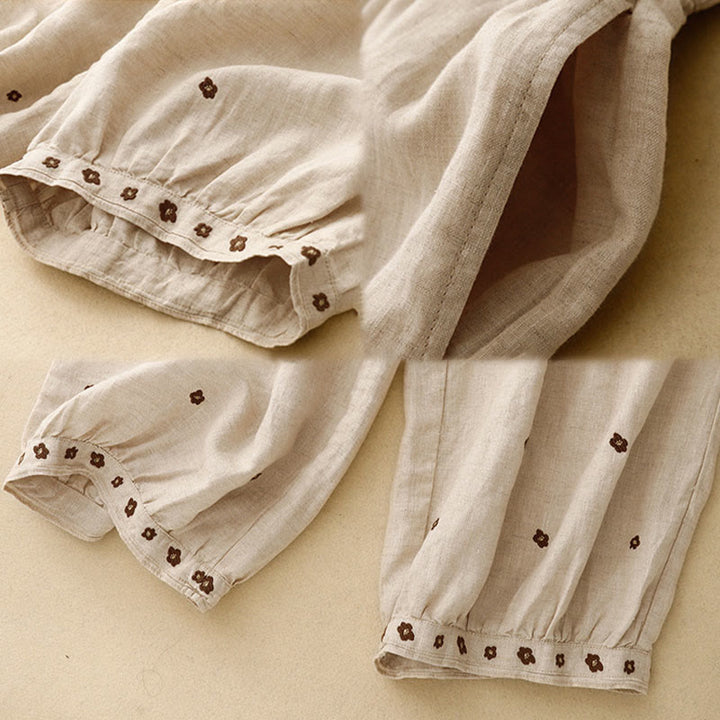 Pantalones harén de algodón y lino para mujer, informales, con pétalos bordados y Buddha Stones , de largo 7-8, con bolsillos - image 5