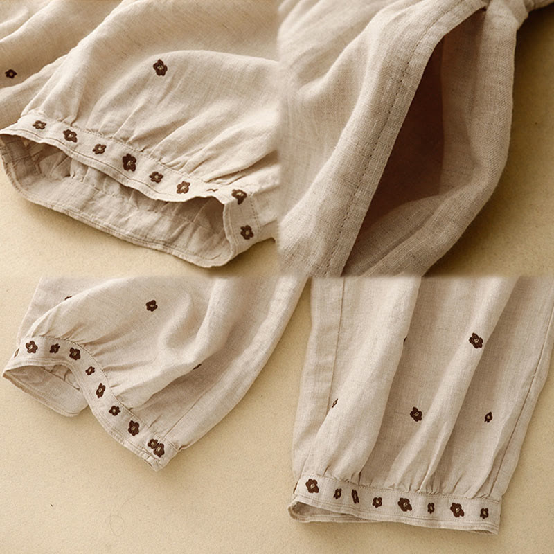 Pantalones harén de algodón y lino para mujer, informales, con pétalos bordados y Buddha Stones , de largo 7-8, con bolsillos - image 5