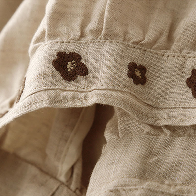 Pantalones harén de algodón y lino para mujer, informales, con pétalos bordados y Buddha Stones , de largo 7-8, con bolsillos - image 4