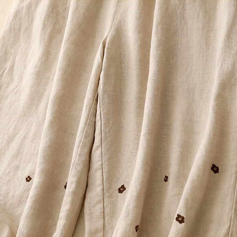 Pantalones harén de algodón y lino para mujer, informales, con pétalos bordados y Buddha Stones , de largo 7-8, con bolsillos - image 3