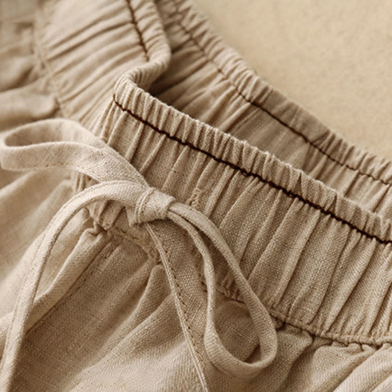 Pantalones harén de algodón y lino para mujer, informales, con pétalos bordados y Buddha Stones , de largo 7-8, con bolsillos - image 2